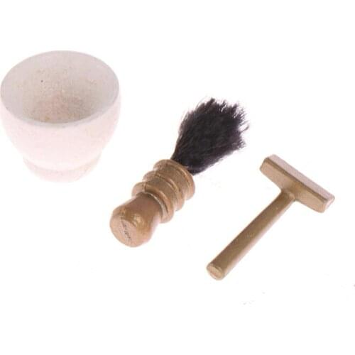 1Set 1:12 Dollhouse Miniature Shaver Set Brush Razor Hair Drier Bathroom Model Decor