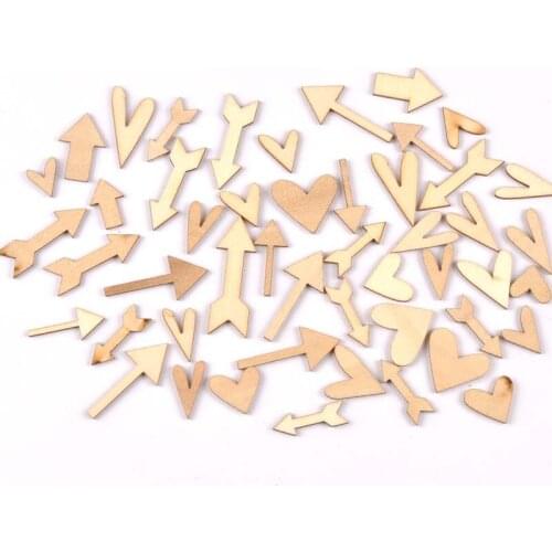 15-40mm Mixed Wooden Crafts Scrapbookings Heart And Arrows Unfinished Wood Slices DIY Home Decoration Embellishments 50Pcs M1927