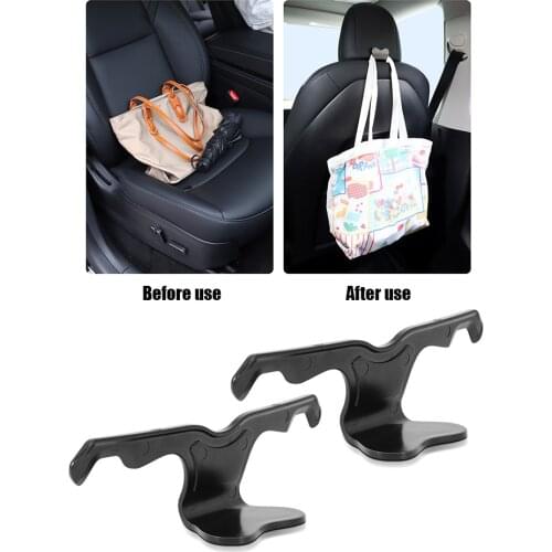 2Pcs Auto Back Storage Holder Car Interior Accessories Car Seat Back Hook Auto Headrest Hanger for Tesla Model 3/Y/X/S