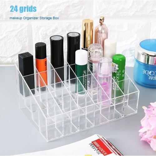1pcs 24 Grid Acrylic transparent makeup organizer box Storage Box Cosmetics Lipstick nail polish makeup sample rack