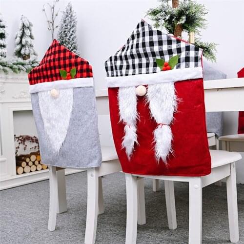 6 Pcs Christmas Chair Covers Plaid Gnome Xmas Backrest Covers New Year Holiday Party Supplies Festival Decoration Wholesale X2