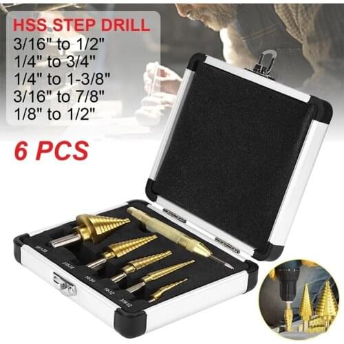6PC Titanium High Speed Steel Cobalt Step Drill High Speed Steel Drill Bit Set With Gold Center Punch For Accurate Locator