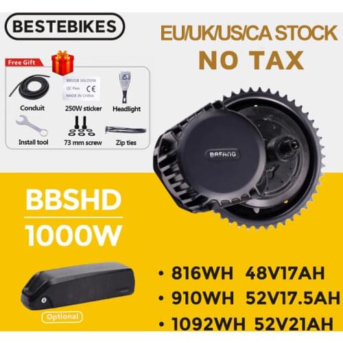 Bafang Motor BBSHD BBS03 48V 52V 1000W Mid Drive Motor Ebike Electric Motor Bike Conversion Kit BBS03 52V17.5AH 20AH Battery