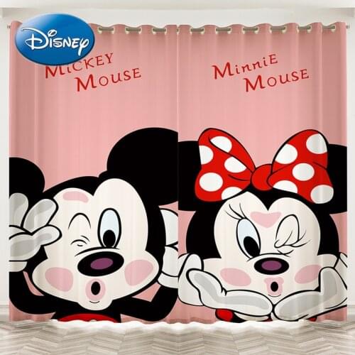 Disney Minnie Mickey Mouse Childrens Curtain Shading Bedroom Boy Girl Room Cartoon Net Red Bay Window Pink Cloth