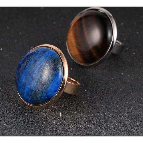 25mm Big Natural Gem Stone Rings For Men Women 2020 Fashion BOHO Round Turquoises Crystal Moonstone Bead Adjustable Ring Jewelry