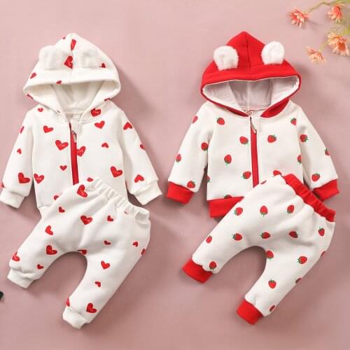 Newborn Baby Outfits Infant Boys Girls Long Sleeve Cartoon Hooded Tops+Pants Clothes Set Kids Winter Clothing Girls Tracksuit