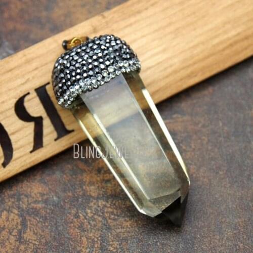 P15080505 Crystal Point Citrin e Point Pendant Charm with Rhinestone Pave Cap