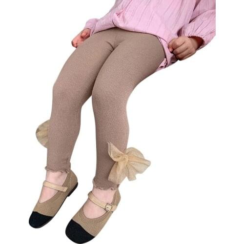 Autumn Winter Kids Girls Leggings Solid Bow Tie Children Trousers Baby Trousers Casual Pencil Pants Cute Toddler Leggings Hot