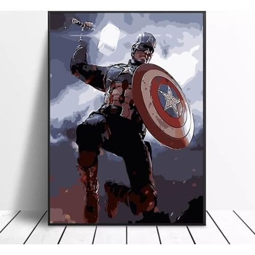 Marvel Superhero Captain America With Mjolnir Hammer Canvas Painting Posters and Prints Wall Art Picture for Living Room Decor