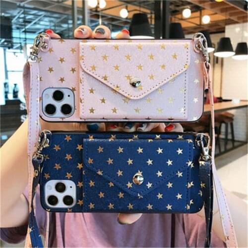Fashion Envelope Long Chain Messenger Card Bag Purse Star Silk Leather Case Cover For Iphone 11 Pro XS Max XR X 8 7 6 6S Plus SE