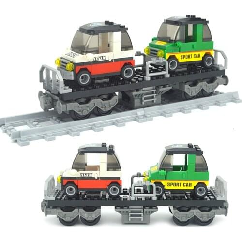 Freight train building blocks sets Compatible All Brands trein tracks rails Train station model railways construction brick kits