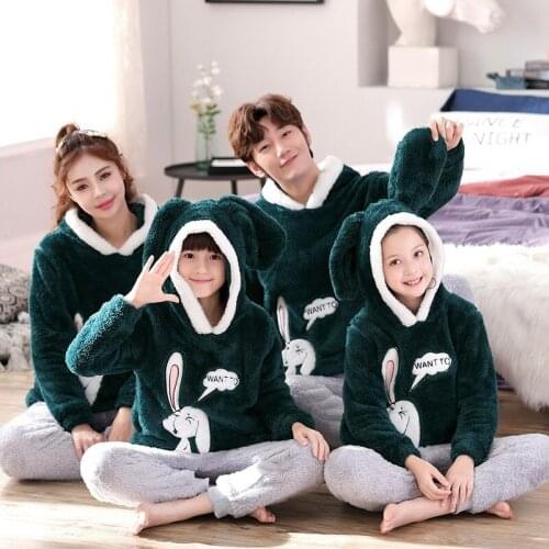 Unisex Adult Couple Family Pajamas Set Women Kids Winter Velvet Sleepwear Thicken Warm Flannel Pyjamas Cartoon Cute Home Service