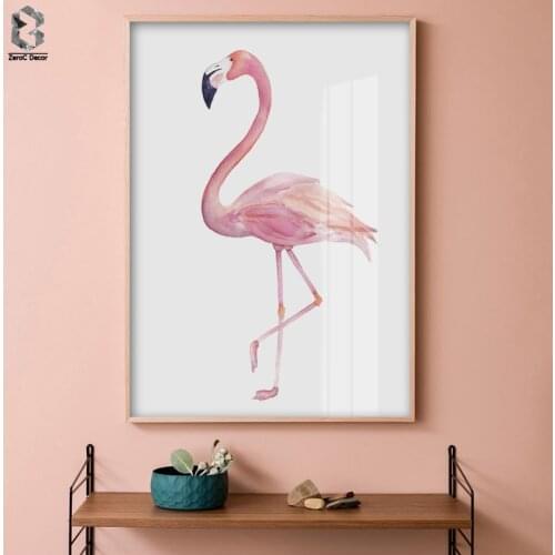 Girl Room Dressing Table Posters and Prints Wall Art Canvas Painting Pictures For Nordic Decoration Pink Watercolor Flamingo