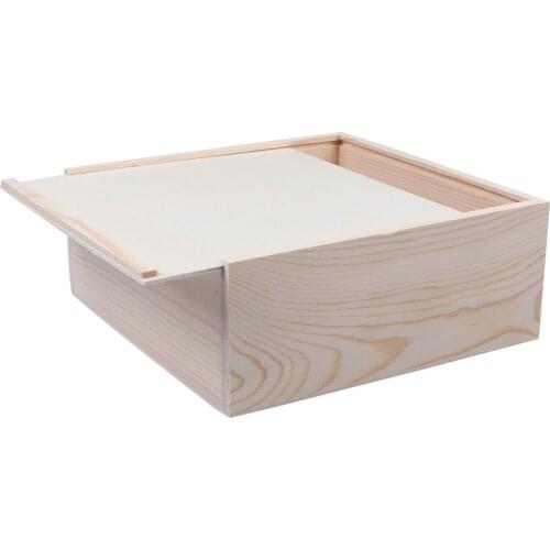 1Pc 19.6x19.6x7.6cm Wooden Gift Box with Push Cover Simple Square Jewelry Gift Case Bracelet Storage Box Gift Holder for Birthda