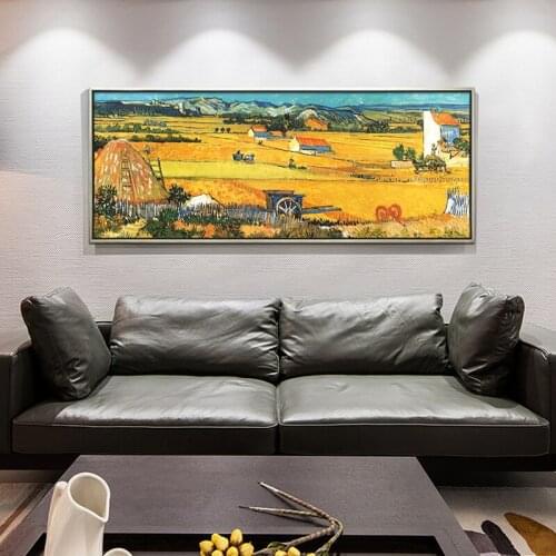 Hand-painted oil painting Van Gogh landscape light luxury harvest mural European-style living room hanging painting American