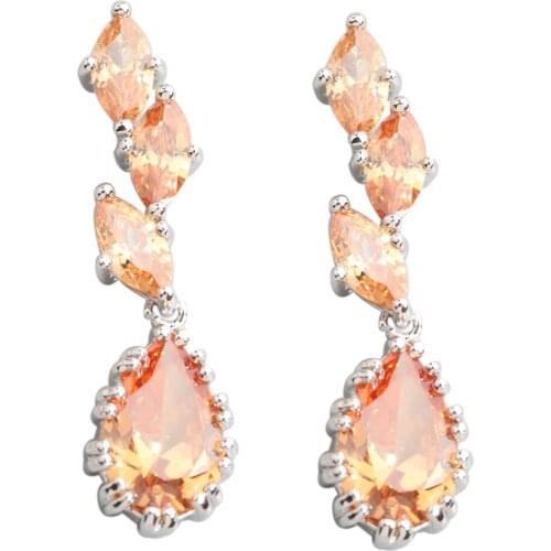 Pretty Brown Morganite 8*12mm Semi-precious Silver Cool For Womens Stud Earrings ED0326