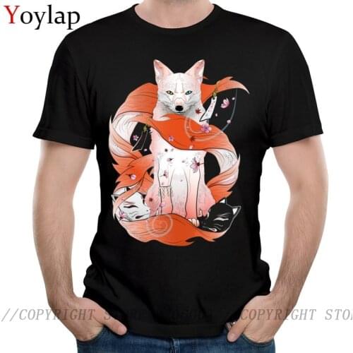 Chic Red Kitsune T Shirt Manga T-shirt Men Tshirt Summer Tops Japan Anime Tees Mens Clothing Black Color Hip Hop Streetwear
