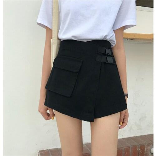 Summer new Korean chic high waist solid color loose denim straight shorts womens black A-line Harajuku streetwear casual shorts