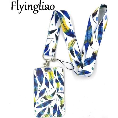 Blue Starry Sky Feathers Leaves Neck Strap Lanyard for keys lanyard card ID Holder Key Chain for Gifts Jewelry Decorations