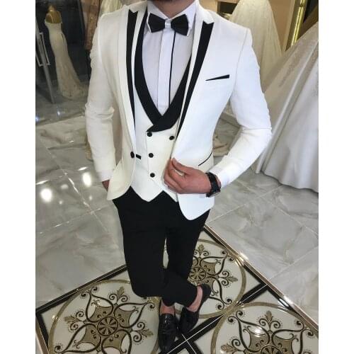 Tuxedo Mens Tuxedo Suits 3 Pieces White Groom Slim Fit Blue Suit Party Wedding PromTuxedos Suit Jacket Blazer & Pants & Vest
