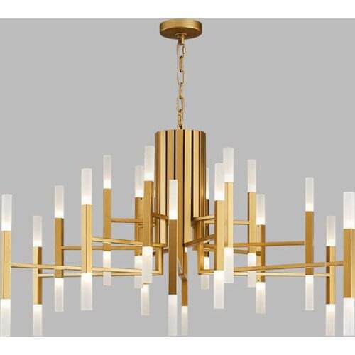 Modern Chandelier Copper LED lamp Acrylic Chandelier Duplex Building Gold Black Suspension Living Room Decor Home Lighting G243