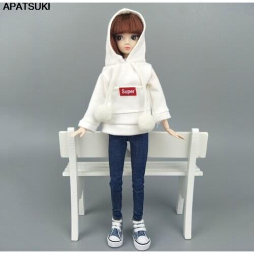 White Red Super Sweatshirt Coat For Barbie Doll Clothes For Barbie Doll Outfits Leather Pants Canvas Shoes 1/6 Dolls Accessories