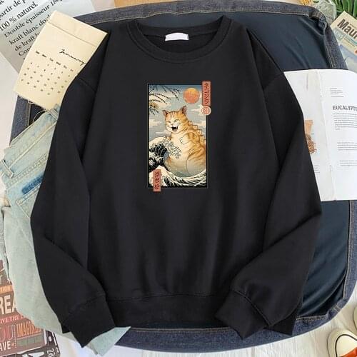 Sweatshirts Japanese Huge Cat Pattern Print Male Hoody Long Sleeve Fashion Brand Man Sweatshirt Hip Hop Harajuku Men Hoodie