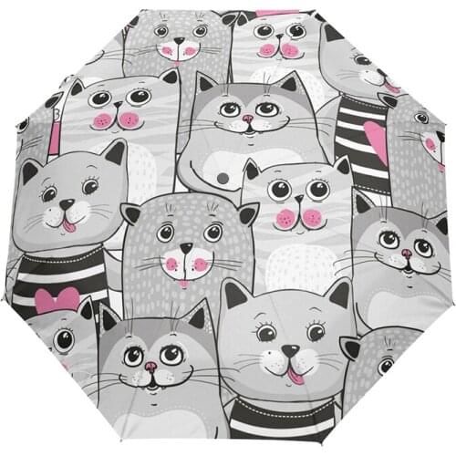 Windproof Automatic Umbrella Rain Women Lovely Cat Folding Umbrellas Kids Portable Umbrella for Girl