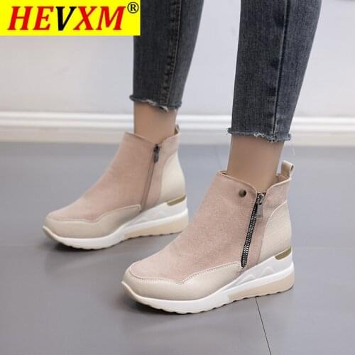 HEVXM Women Sneakers Fashion Wedges Ladies Ankle Boots Womens Casual Vulcanized Shoes Non-slip Zipper Female Footwear New