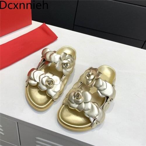 Summer Women Flower Slippers Leather Flats Sandals Sexy Open Toe Runway Gladiator Sandals Outdoor Casual Brand Ladies Shoes 2021