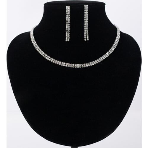 Women Sparkling Rhinestone Crystal Necklace Earrings Set Charm Wedding Bridal Jewelry Set Charms Jewelry Wholesale Gifts #N164