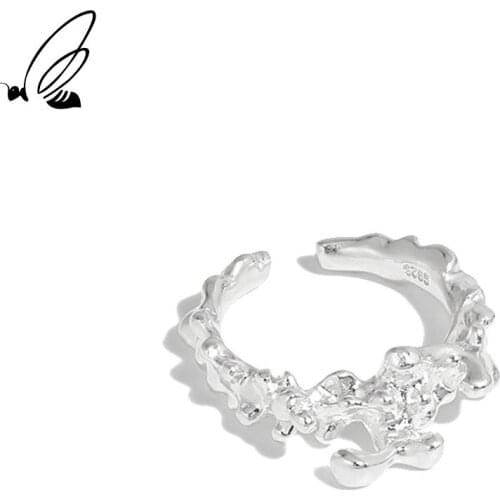 SSTEEL Sterling Silver 925 Irregular Design Opening Ring For Womens Luxury Accesories Party Resizable 2021 Trend Jewelry