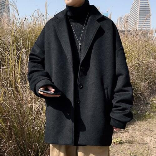 2020 Winter Woolen Coat Men women Middle Long Lapel Student Jacket Black Mens Overcoat Wool Blend Windbreaker Free Shipping