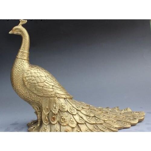 10" Chinese Bronze Fengshui Peacock Peafowl Phoenix Juno Bird Animal Statue