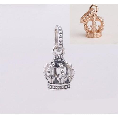 2 Styles Loyal King Crown Charms for Silver 925 Bracelets Women Jewelry Rose Golden & Silver Pendant DIY Charms Jewelry Making