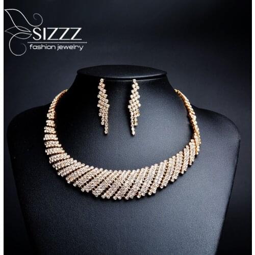 2019 Vintage Crystal Bridal Wedding Jewelry Sets African Beads Gold Color Rhinestone Women Necklace Sets Engagement Jewelry