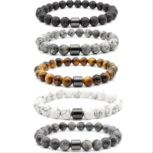 2020 New 8mm Natural Stone Lava Tiger Eye Beads Hematite Diy Glamour Jewelry Bracelet For Women Men