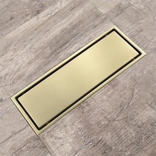 304 Stainless Steel Invisible Floor Drain Rectangular 11*30cm Brushed Gold Deodorant Floor Drain