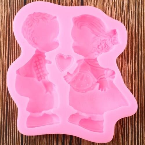 3D Cartoon Boy Girl Silicone Mold Soap Resin Clay Mould Wedding Fondant Cake Decorating Tools Candy Chocolate Gumpaste Moulds