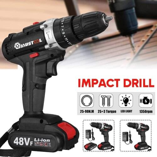 48VF 3 in 1 Cordless Impact Drill Brushless Electric Screwdriver 25+3 Torque Electric Hammer Drill Li-ion Battery Power Tools