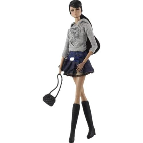 1/6 BJD Accessories Grey Hoodie Sweatshirt Coat Handbag Jeans Skirt Outfits For Barbie Dolls Clothes Kids & Baby Playhouse Toys