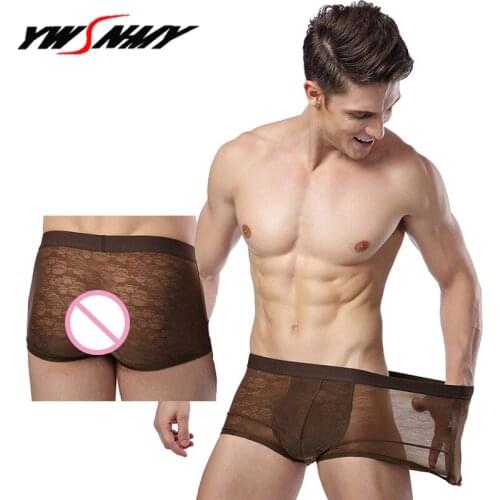 Sexy Men Transparent Boxers Underwear Mens Sexy Lace Bulge Pouch Panties Man Underpants Hombre Comfortable Male Boxershorts