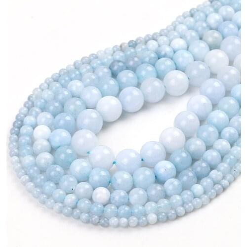 Natural Blue Angelite Stone Beads Round Loose Spacer Beads For Jewelry Making DIY Bracelets Necklace 15'Strand 6/8/10/12mm