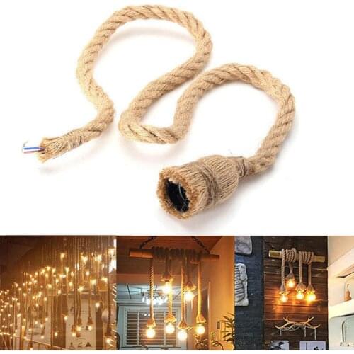E27 Lamp Base Holder Retro Natural Jute Decorative Rope Electric Cord Chandelier E27 Bulb Connector Cable Adapter for Living Roo