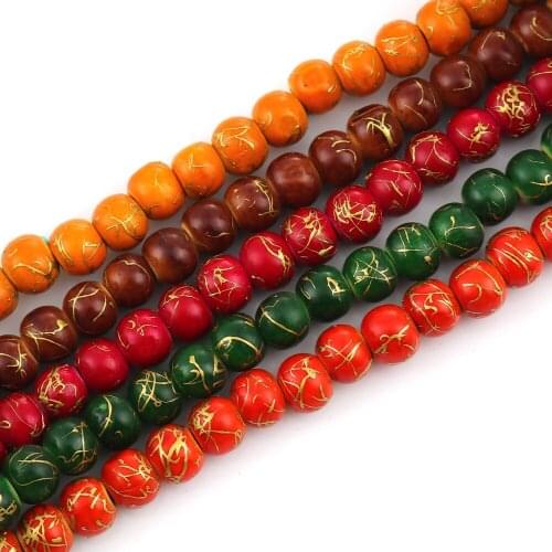 DoreenBeads Fashion Wood Spacer Beads Round Colorful Green Drawbench About 10mm - 9mm Dia, Hole: Approx 3mm, 47cm long, 1 Strand