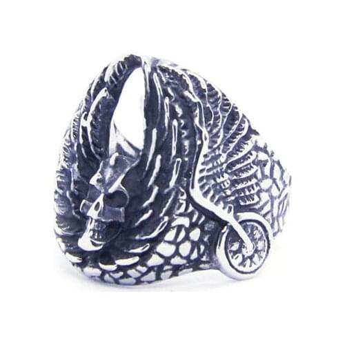 Drop Ship Sharp Wheel Wings Biker Ring 316L Stainless Steel Mens Women Fashion Biker Skull Ring