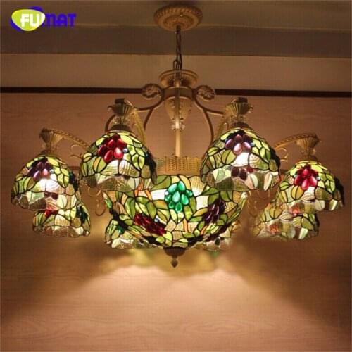 FUMAT Stained Glass Pendant Lights Art Stained Glass Lampshade Lightings Dining Room Living Room LED Glass Grapes Pendant Lamp