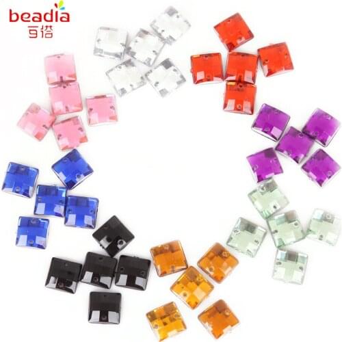 Hot!!10x10mm,12x12mm Grid Face 50-100pcs/bag Acrylic Jewelry 2 Holes Sew On Rhinestones For Clothing Shoes Decoration DIY Craft