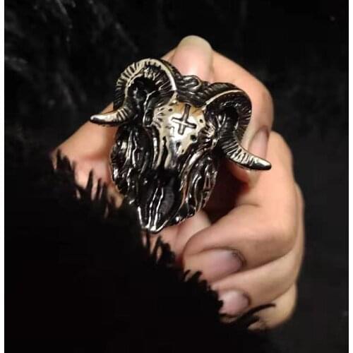 Gothic Goat Skull Ring For Men And Women Evil Stainless Steel Satan Demon Biker Ring Vintage Punk Animal Jewelry Gift Wholesale