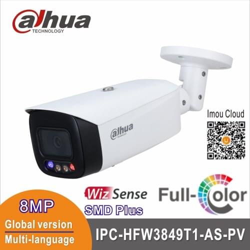 Free shipping Dahua 4K IP Camera IPC-HFW3849T1-AS-PV Fixed-focal Bullet WizSense Network Camera 8MP Full-color Active Deterrence